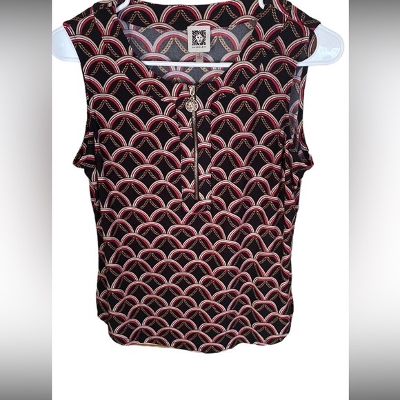 Anne klein sleeveless half zip down women’s blouse size small brown & red - Picture 5 of 8